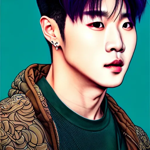 Image similar to portrait painting of jackson wang from got 7, sharp focus, award - winning, trending on artstation, masterpiece, highly detailed, intricate. art by josan gonzales and moebius and deathburger