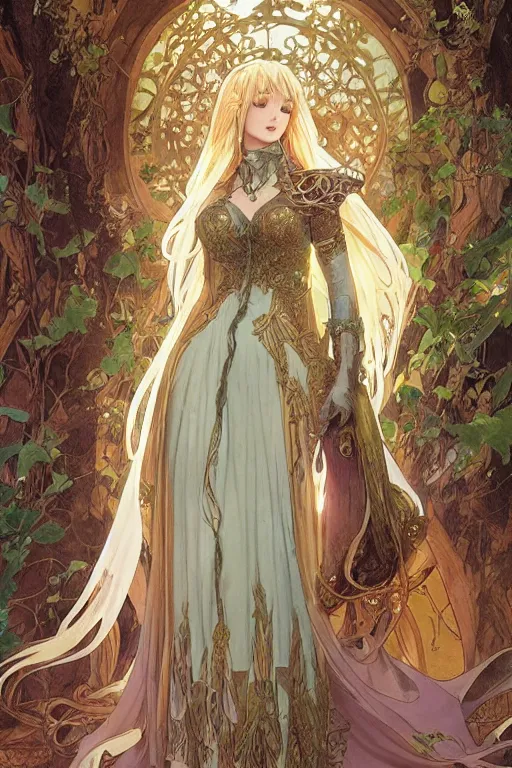 Prompt: anime key visual of amora the enchantress wearing a medieval gown!! intricate, magical forest, stunning, highly detailed, digital painting, artstation, smooth, hard focus, illustration, art by artgerm and greg rutkowski and alphonse mucha