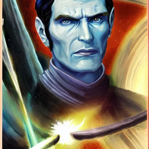 Image similar to grand admiral thrawn chiss, horror, ethereal, fantasy, space opera, painting by magalie villeneuve