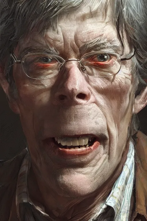 Image similar to Portrait of stephen king as hillbilly with shotgun, village, intricate, highly detailed, smooth, artstation, digital illustration by Ruan Jia and Mandy Jurgens and Artgerm and Wayne Barlowe and Greg Rutkowski and Zdislav Beksinski