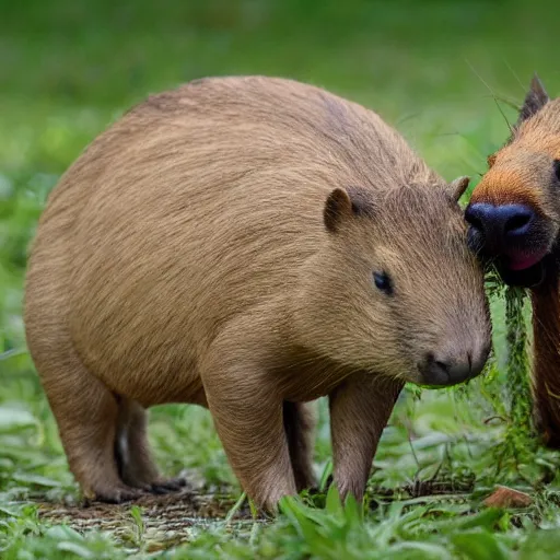 Prompt: a large snake eating a capybara,