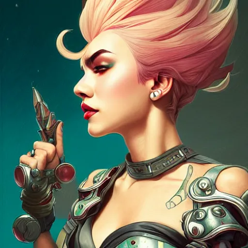 Prompt: head and shoulders portrait of VI from League of Legends, illustration, medium shot, intricate, elegant, highly detailed, digital art, ffffound, art by JC Leyendecker and sachin teng