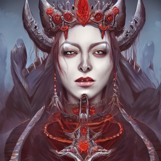 Image similar to queen of hell, highly detailed, full body, digital painting, concept art, zeronis, smooth, sharp focus, illustration