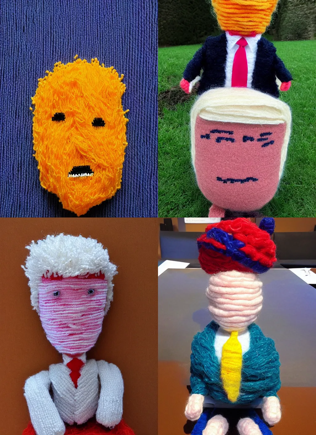 Prompt: donald trump made of yarn