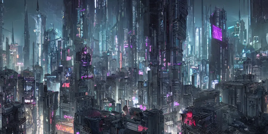 Image similar to gothic city of the future cyberpunk style