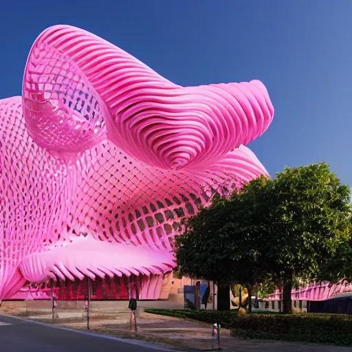 Prompt: parametric museum in pink