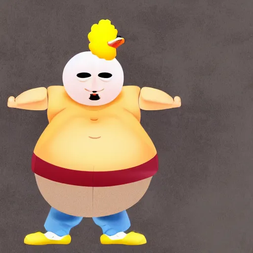 Image similar to fat man with chicken head instead of his head