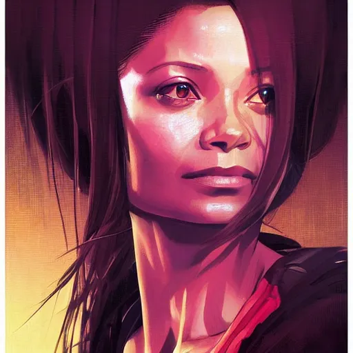 Image similar to thandie newton portrait as manga girl, realistic shaded perfect face, fine details. anime. realistic shaded lighting poster by ilya kuvshinov katsuhiro otomo ghost - in - the - shell, magali villeneuve, artgerm, jeremy lipkin and michael garmash and rob rey