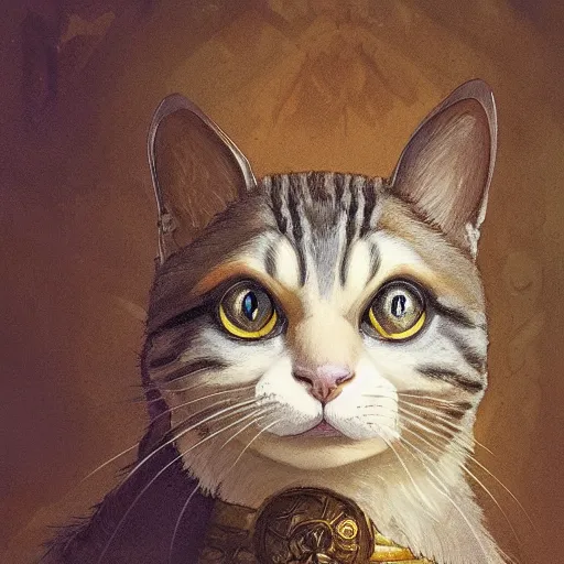 Image similar to A heraldic prince kitty cat with big cute eyes, D&D, fantasy, intricate, cinematic lighting, highly detailed, digital painting, artstation, concept art, smooth, sharp focus, illustration, art by Akihiko Yoshida, Greg Rutkowski and Alphonse Mucha