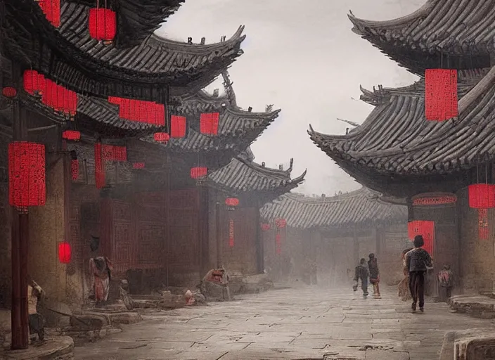 Prompt: ancient china city street by jan urschel rutkowsky