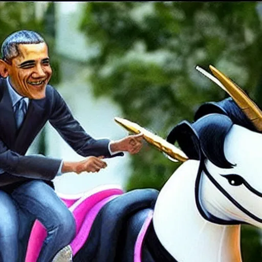 Image similar to obama riding on a unicorn