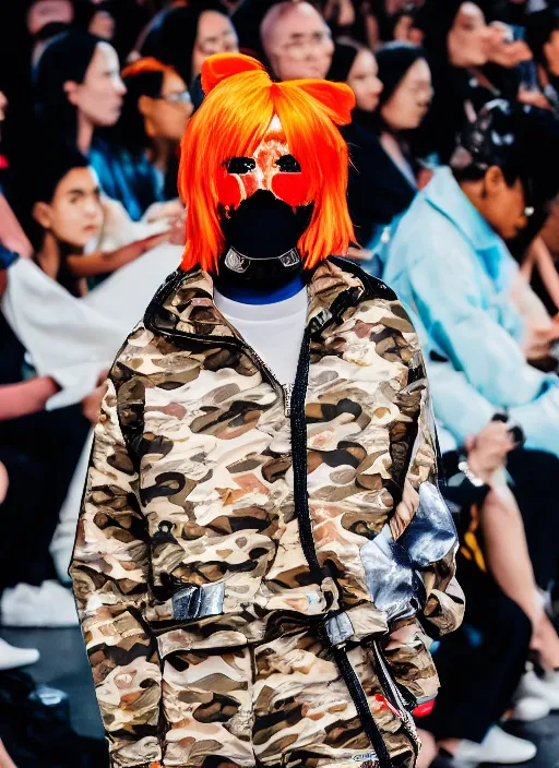 Image similar to hyperrealistic and heavy detailed bape avant garde runway show of leeloo dallas movie the fifth element, leica sl 2 5 0 mm, vivid color, high quality, high textured, real life