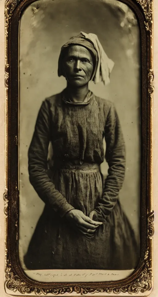 Prompt: a highly detailed wet plate photograph, a portrait of a maidservant