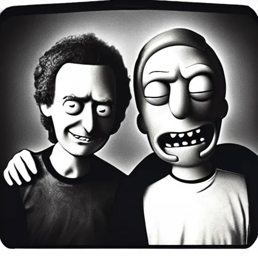 Image similar to tintype photo of “ rick and morty ” detailed