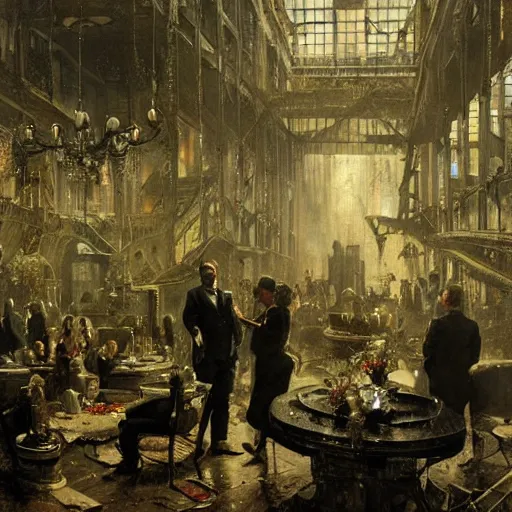 Image similar to scene from movie fightclub, painting hr giger interior, floral ornaments, light beams night, scene from fightclub movie, andreas achenbach