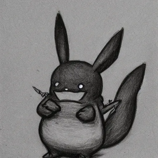 Image similar to charcoal sketch of pikachu being eaten by a colony of ants