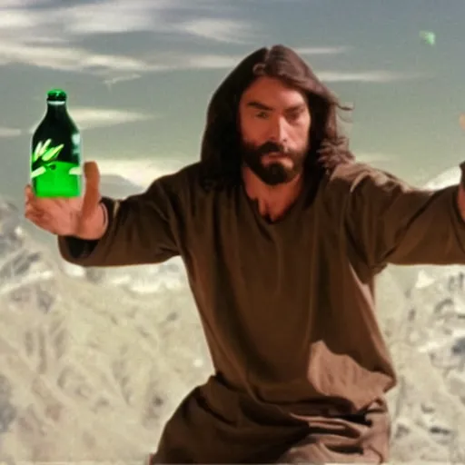 Image similar to jesus christ in a 1 9 9 0 s mountain dew commercial, movie still