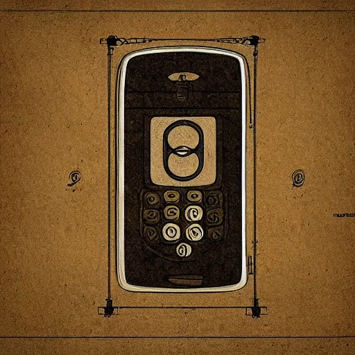 Prompt: blueprints of the first phone, illustrated by leonardo da vinci, trending on artstation, 4 k digital art, polycount