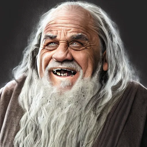 Image similar to ultra realistic illustration, danny devito as gandalf the white from lord of the rings movie, full body, high quality, highly detailrd, wide angle, illustration, digital art, full color