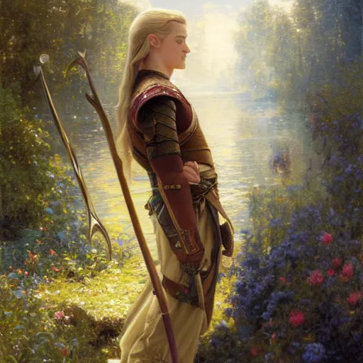 Image similar to a beautiful painting of attractive legolas the elf at the apple event, art photography, highly detailed painting by gaston bussiere, craig mullins, j. c. leyendecker 8 k, modern, apple event