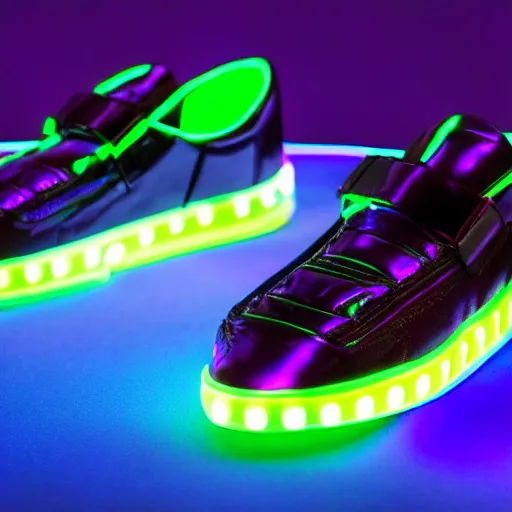 Prompt: a futuristic shoe with neon lights with alien like design 4 k