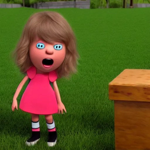 Image similar to little miss taylor swift screaming by roger hargreaves and jim henson, unreal engine 3 d hd 4 k