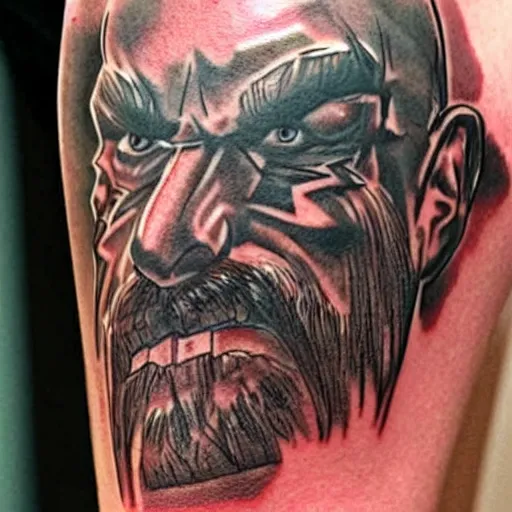 Prompt: a tattoo of ethan van sciver's face