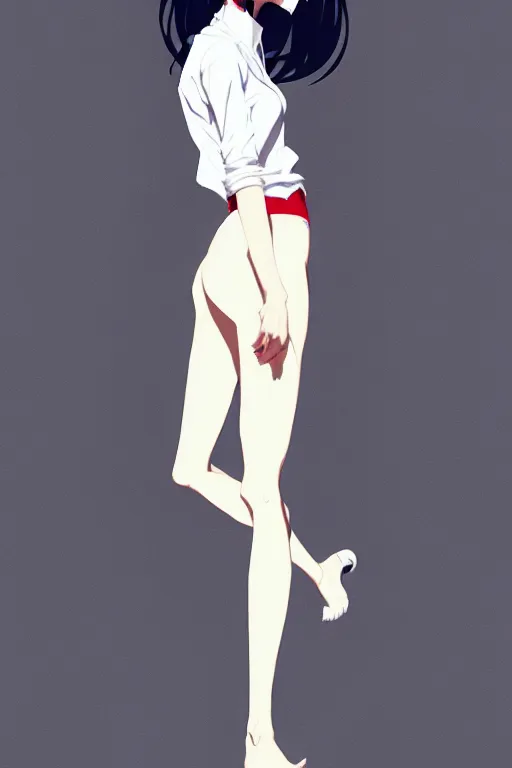 Image similar to a ultradetailed full body portrait of a woman dressed in a white shirt with a tie, by conrad roset, greg rutkowski and makoto shinkai trending on artstation