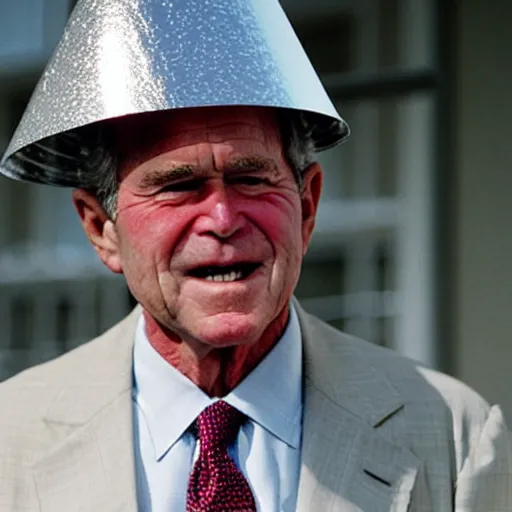 Image similar to george bush wearing tinfoil cone hat