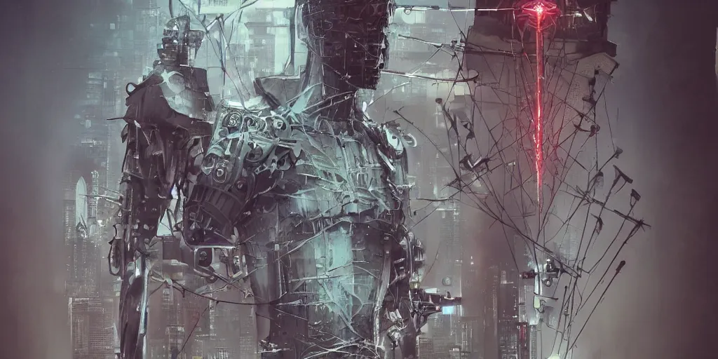 Image similar to realistic futuristic distopic detroy cyberpunk hellraiser tattoo cyborg clean design by apple , character sheet, Greg Rutkowski, Zabrocki, Karlkka, Jayison Devadas, Phuoc Quan, trending on Artstation, 8K, tsutomu nihei, giger , zenith view, pincushion lens effect.