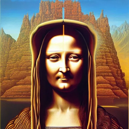 Image similar to monalisa by jacek yerka, alex gray, zdzisław beksiński, dariusz zawadzki, jeffrey smith and h.r. giger, oil on canvas, 8k highly professionally detailed, trending on artstation