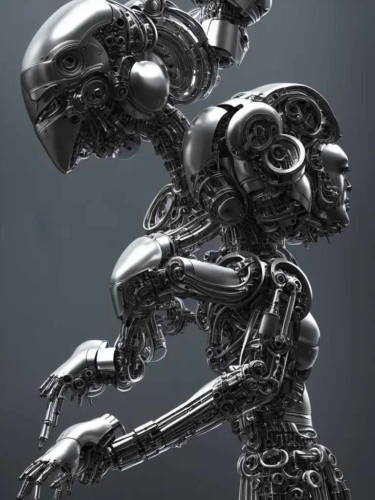 Image similar to metallic bionic android, robot, mech robot details machine, gears, piston, valves, suspension , beautiful detailed intricate insanely detailed octane render trending on Artstation, 8K artistic photography, photorealistic, chiaroscuro, Raphael, Caravaggio, Beksinski, Giger