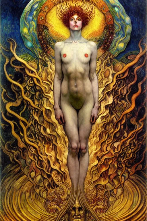 Image similar to Divine Chaos Engine by Karol Bak, Jean Delville, William Blake, Gustav Klimt, and Vincent Van Gogh, symbolist, visionary