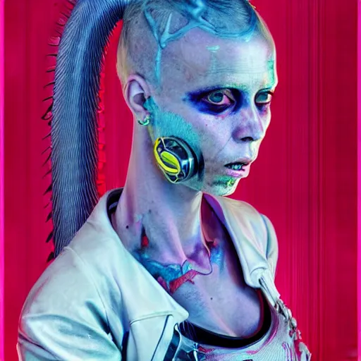 Image similar to cyberpunk portrait of Yolandi Visser, in the style of h.r giger, norman rockwell, giger, highly detailed, soft lighting, 8k resolution, oil on canvas