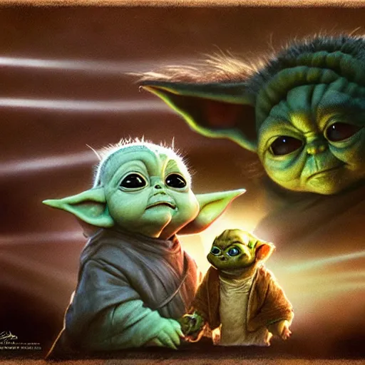 Prompt: gizmo mogwai and baby yoda are best friends, cinematic composition, epic dramatic lighting, realistic, hyperdetailed, photorealistic, photograph, epic scale by gaston bussiere