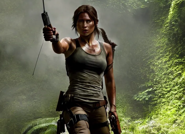 Image similar to film still of!!!! daisy edgar - jones!!! as lara croft in new tomb raider movie, 8 k