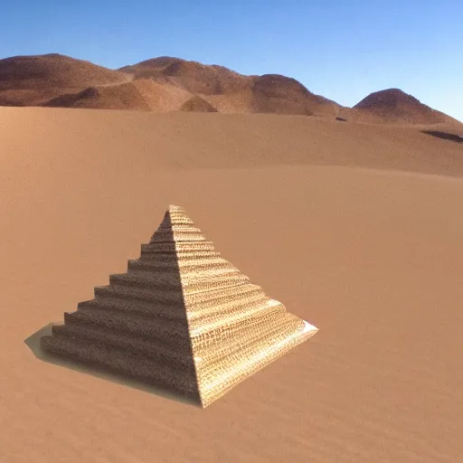 Prompt: up directional down pyramid in a desert, ultrarealistic