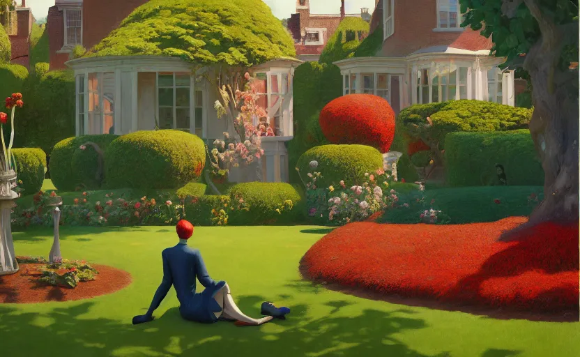 Image similar to An english garden, very coherent, painted by Edward Hopper, Wayne Barlowe, painted by James Gilleard, airbrush, art by JamesJean