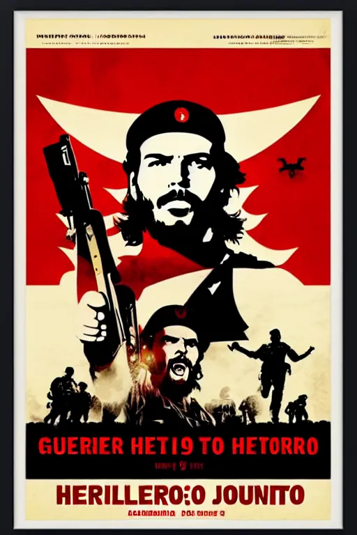 Prompt: guerrillero heroico, che guevara is a red revolutionary, 8 0's movie poster, theatrical poster, vibrant fan art, digital art, trending on artstation, minimalist