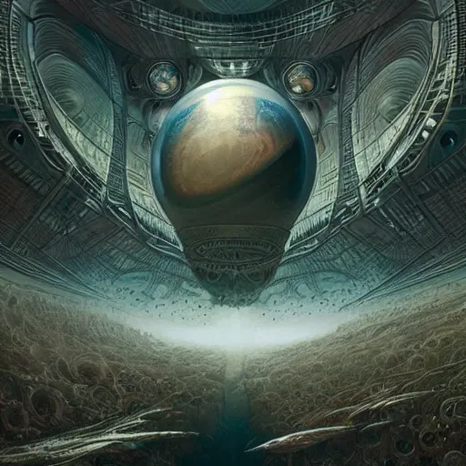 Prompt: artistic depiction of the universe as a simulation, rnst haeckel, artgerm, greg rutkowski, h. r. giger and zdislaw beksinski, trending on artstation