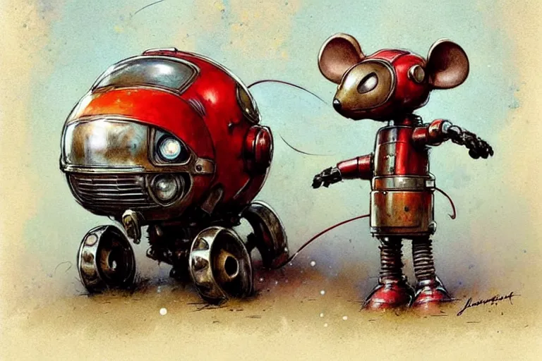 Image similar to adventurer ( ( ( ( ( 1 9 5 0 s retro future robot mouse explorer vehical. muted colors. ) ) ) ) ) by jean baptiste monge!!!!!!!!!!!!!!!!!!!!!!!!! chrome red