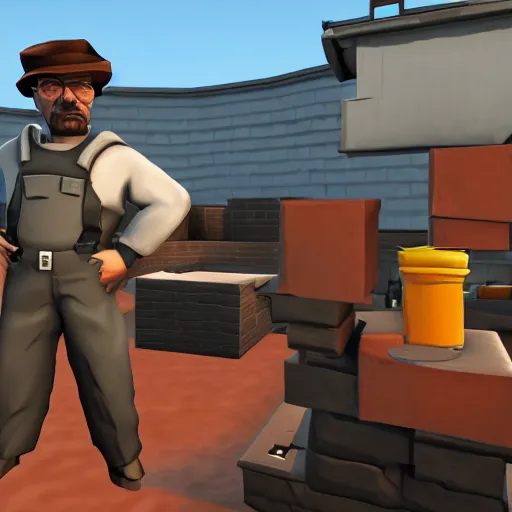 Image similar to Walter White in Team Fortress 2, HD 4k game screenshot, Valve official announcement, new character