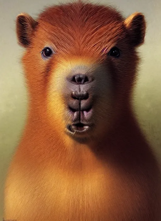 Prompt: A beautiful portrait of puppy capybara looking expecting plush toy, digital art by Eugene de Blaas and Ross Tran, vibrant color scheme, highly detailed, in the style of romanticism, cinematic, artstation, Greg rutkowski