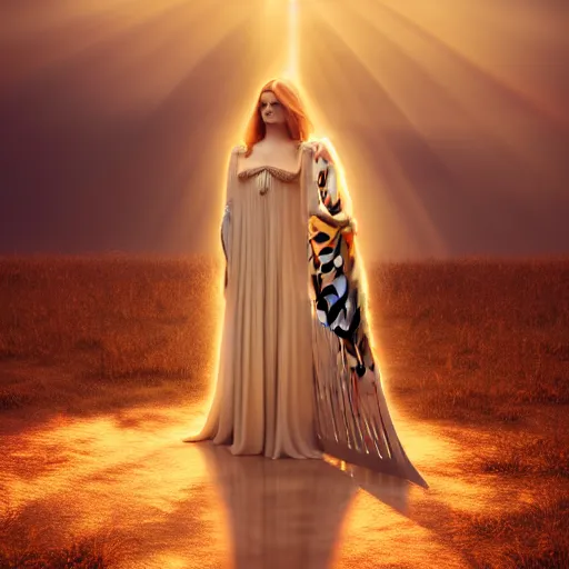 Prompt: photographic portrait of a stunningly beautiful gothic angel in heaven with divine light in soft dreamy light at sunset, contemporary fashion shoot, by edward robert hughes, annie leibovitz and steve mccurry, david lazar, jimmy nelsson, breathtaking, 8 k resolution, extremely detailed, beautiful, establishing shot, artistic, hyperrealistic, beautiful face, octane render