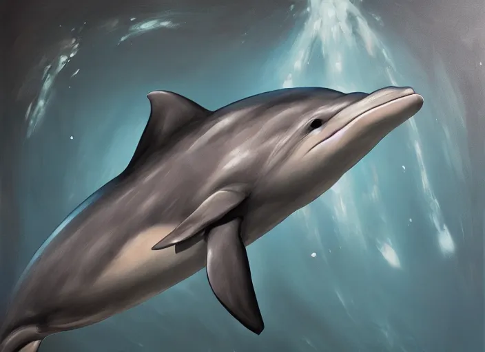 Image similar to dolphin, science fiction, oil painting by jama jurabaev, extremely detailed, brush hard, artstation, for aaa game, high quality, brush stroke