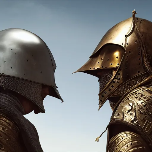 Image similar to Baldwin IV versus Saladin, dynamic lighting, cinematic, establishing shot, extremely high detail, photo realistic, cinematic lighting, intricate line drawings, 8k resolution