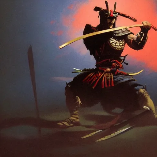 Image similar to samurai by frank frazetta, striking a pose, fantasy, dungeons & dragons, sharp focus, striking, artstation contest winner, detailed