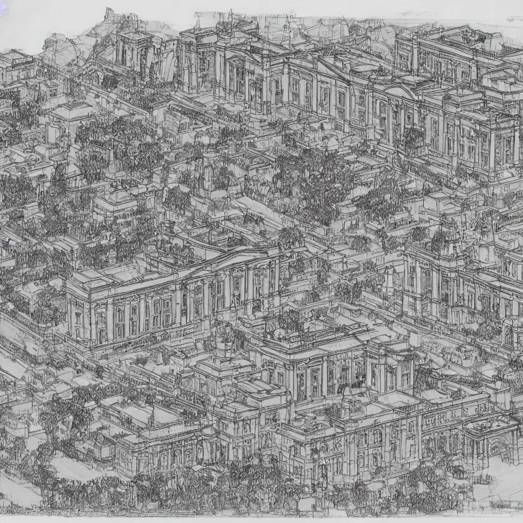 Image similar to detailed architectural drawing of the buckingham palace full view