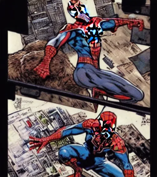 Image similar to a scene of spider - man wrestling a bear, comic book art, by yoji shinkawa and takehiko inoue and kim jung gi, masterpiece, perfect