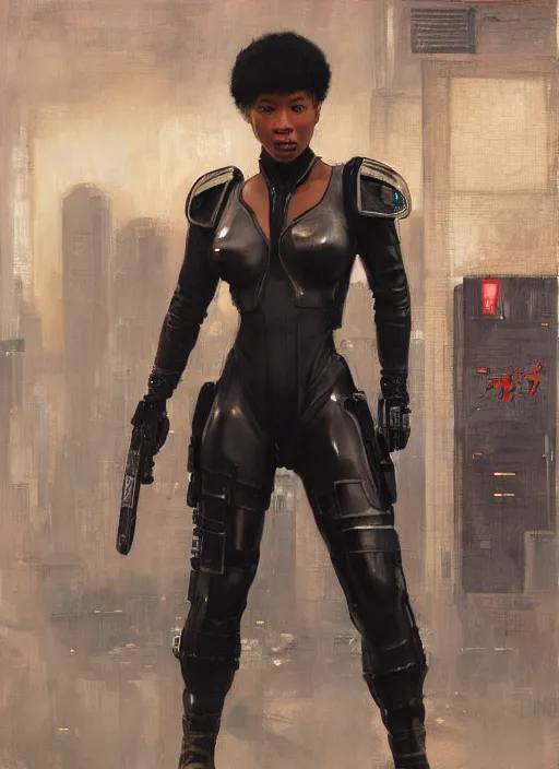 Image similar to black chun li teaching martial arts. cyberpunk police trooper in a military vest ( blade runner 2 0 4 9, cyberpunk 2 0 7 7 ). orientalist portrait by john william waterhouse and james gurney and theodore ralli and nasreddine dinet, oil on canvas. cinematic, hyper realism, realistic proportions, dramatic lighting, high detail 4 k